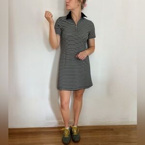 A bercrombie striped black and white quarter zip collared dress
